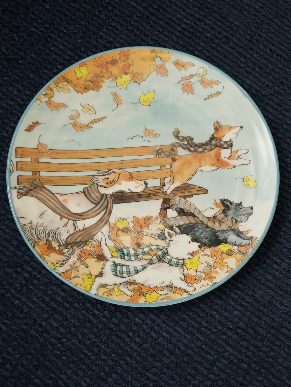 Pier One "Autumn Park Bench Pups" Decorative Plate